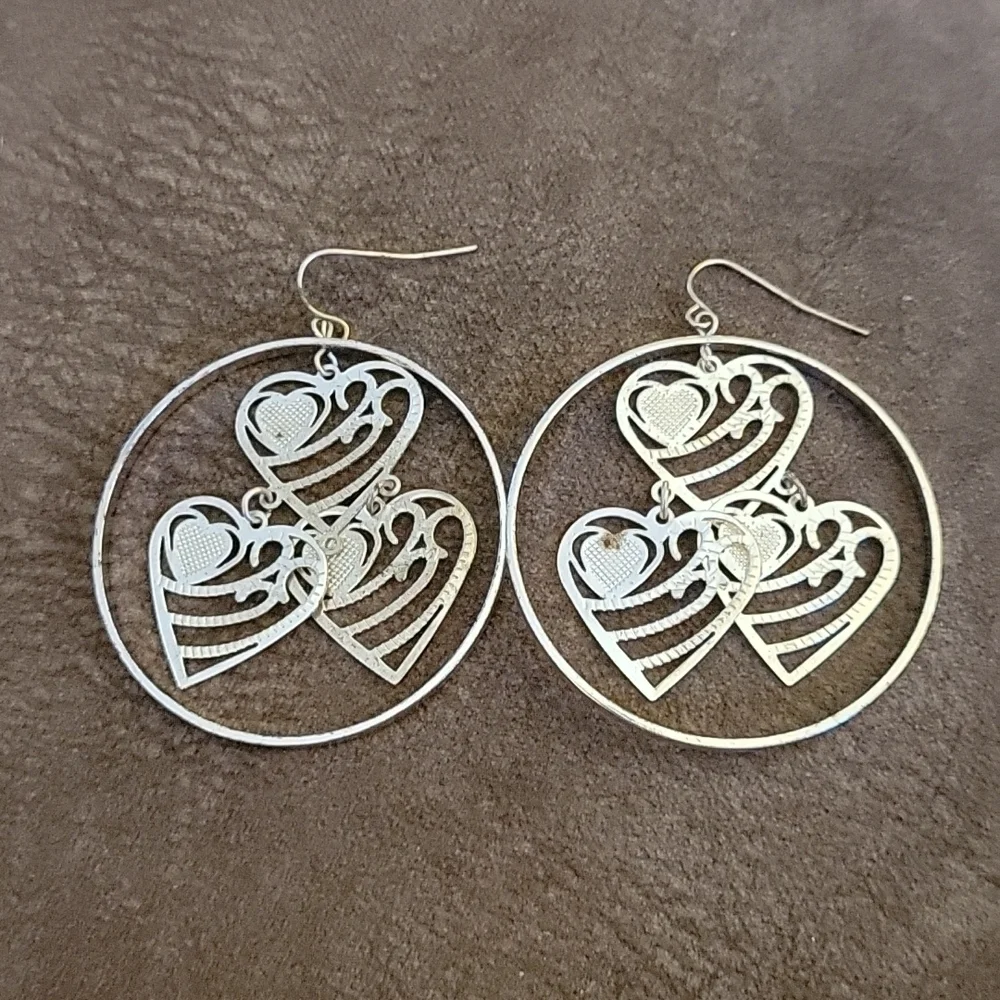 3/$30 Jumbo Heart Cluster Orbit Circle Valentine's Dangle Hook Earrings